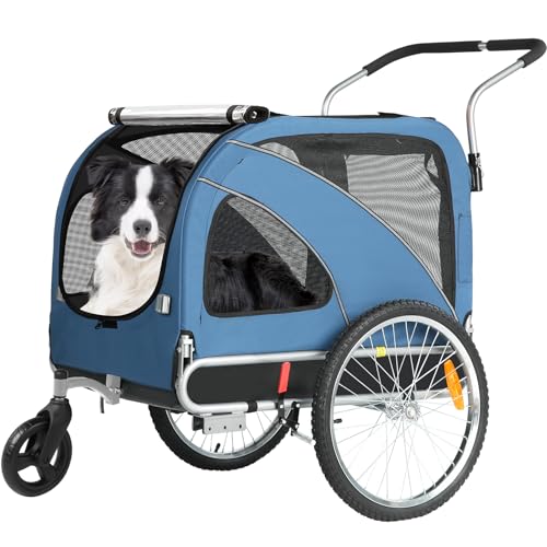 Fiximaster XL Hundeanhänger Fahrrad & Jogger 2-in-1 mit Handbremse und Reflektoren, stabiles 600D Oxford-Gewebe, Hundetransporter bis 40 kg (Blau)