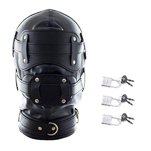 Roluck Bondage Maske mit Dildo Mund Gag 3 Schloss Einstellbar SM Kopfmaske für Paar Fetisch Sexspielzeug (L)