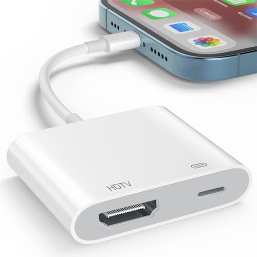 Denlane HDMI Adapter für iPhone/iPad - Lightning auf HDMI Digital AV Adapter für iPhone - Video Audio Sync Bildschirm Konverter - Kompatibel mit TV/HDTV/Monitor/Projector