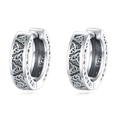 POPLYKE Keltischen Ohrringe 925 Sterling Silber Huggie Triquetra Knotn Schmuck Geschenk für Damen Herren