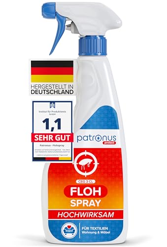 Patronus Floh-Spray für Wohnung & Umgebung 500 ml - effektives Abwehr-Mittel gegen Flöhe mit Sofortschutz - hochwirksam & laborgeprüft - mit dezentem Eukalyptus-Zitrusduft