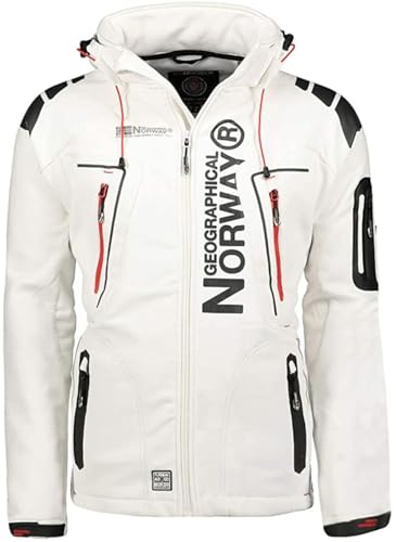 Geographical Norway Herren Softshelljacke Wasserbeständige Winddichte Atmungsaktive Übergangsjacke mit Kapuze Brandiing- Production (DE/NL/SE/PL, Alphanumerisch, XXL, Regular, Regular, WEIS)