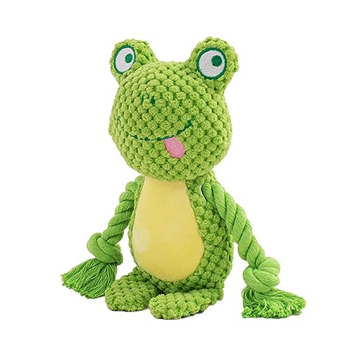 TONYFY Hundespielzeug, Hund Quietschspielzeug mit Knitterpapier, Plüschtier Hund Plüsch Kauspielzeug, Baumwollseil interaktives Spielzeug für Welpen, kleine, mittlere Hunde (Grüner Frosch)