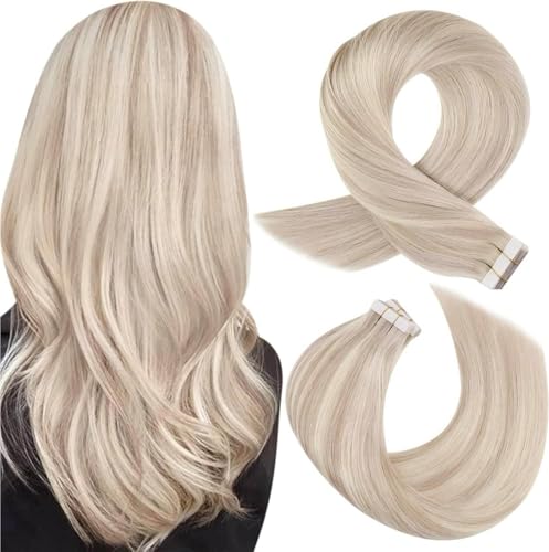 Moresoo Tape Extensions Echthaar Blond 40 cm Haarverlängerung Echthaar Tape in Extensions Aschblond mit Platinblond Remy Unsichtbar Tape in Extensions Echthaar 20 Stück 50 Gramm #18/613 16 Zoll