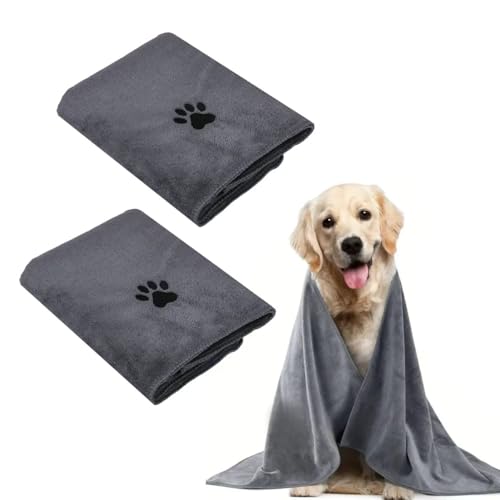 YAMAIDUO 2 Stück Hunde Handtuch 100 x 50 cm, Hundehandtuch Extra Saugfähig und Weich Schnelltrocknend Mikrofaser, Hundezubehör Handtücher Haustier für Katzen, Hunde Oder Andere Haustiere, Grau