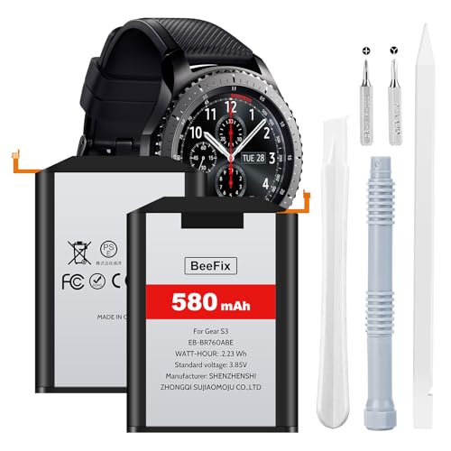Beefix Akku für Samsung Galaxy Gear S3 Frontier R760 R765 R770,Gear S3 Classic 580mAh EB-BR760ABE Ersatzakku Smartwatch Li-ion Battery mit Reparaturwerkzeugen