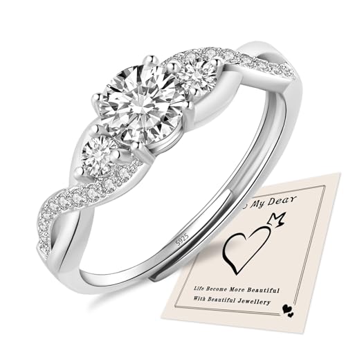 HEEYA Ringe für Damen Sterling Silber 925 Plattiert Ringe Verstellbarer Ring Ewigkeit Verlobungsring Verdrehtes Seil 5A Zirkonia Eheringe Promise Ring für Frauen mit Geschenkbox - Silber
