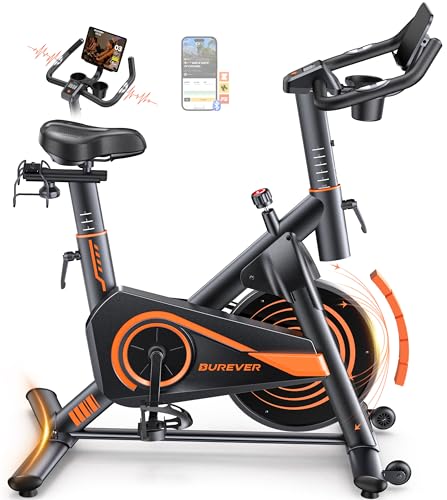 Burever Heimtrainer Fahrrad mit App, Ultraleise Hometrainer Fahrrad, Ergonomisches Design, LCD Display mit Pulsmessung, Magnetischer Widerstand, 15KG Schwungrad, Bis 160KG