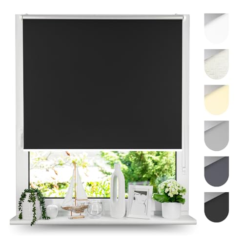 Tom'Shop Tom'Shop® Verdunkelungsrollo Klemmfix ohne Bohren(Schwarz 130cm x 150cm) Seitenzugrollo Thermorollo Klemmrollo mit Klemmträger Fensterrollo Super Blackout Rollo