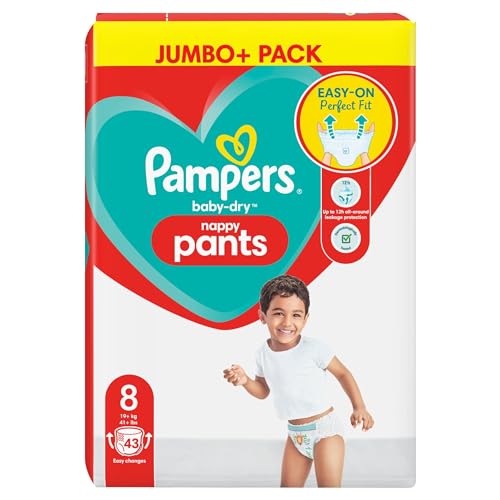 Pampers Baby-Dry Windelhöschen, Größe 8, 43 Windeln, ab 19 kg, Jumbo+ Packung
