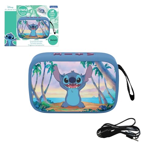 Lexibook, Disney Stitch, Tragbarer Bluetooth-Lautsprecher, kabellos, USB-C, SD/TF-Karte, wiederaufladbarer Akku, blau, BT018D