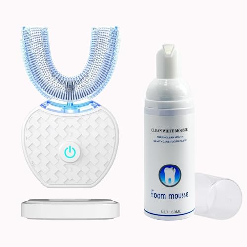 Ultraschall Automatische Zahnbürste, Schall Zahnaufhellung Zahnbürste mit Timer, 360° Ultraschall Elektrische Zahnbürste für Erwachsene, Kabelloses Aufladen (Weiß)