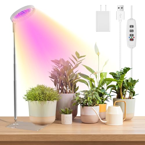 YUYMIKA LED Vollspektrum Pflanzenlampen, Growlight, innen Pflanzenleuchte mit 3/9/12H Timer, 10 Helligkeitsstufen, 3 Lichtmodi, Lange Lebensdauer 6000K LED, Pflanzenleuchte für Zimmerpflanzen(Weiß)