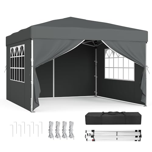 SONGMICS Pavillon, Faltpavillon, Gartenpavillon, Partyzelt, Sonnenschutz, Leichter Regenschutz, tragbar, mit Seitenwänden, für Hof, Garten, Markt, 3 x 3 m, dunkelgrau GCT104GZ01