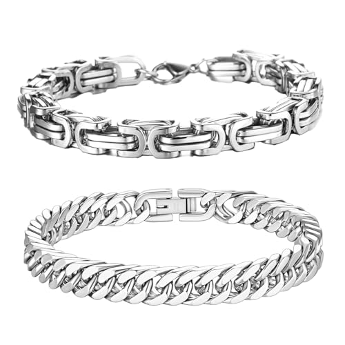 QJFHURB 2 Armband Herren Silber Bracelet Men Edelstahl Armband Herren Königskette Armband Armband Herren Edelstahl Bracelet Men Edelstahl Armband Herren Königskette Armband Armband Herren Edelstahl