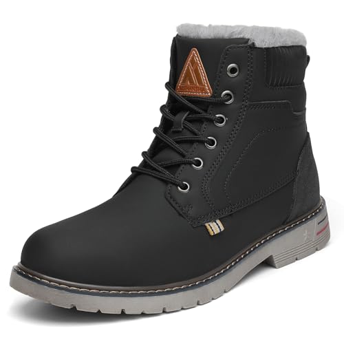 Mishansha Herren Winterschuhe Warm Gefüttert, Rutschfest & Wasserabweisend, Bequeme Winterstiefel Ohne Reißverschluss für Breite Füße, Klassische Winter Boots Schwarz 44 EU