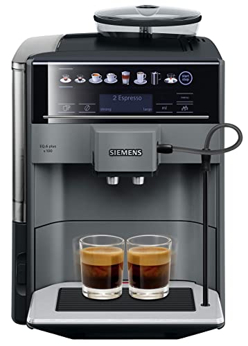 Siemens EQ.6 plus s100 TE651209RW Kaffevollautomat, Menüsprache nicht auf Deutsch, Polycarbonate, 1.7 liters, Schwarz, Titan