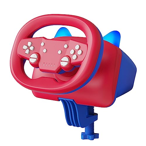 DOYO Lenkrad, PC Wireless Lenkrad mit Einstellbarem Vibrationsfeedback und 270-Grad-Rotation, PS4 lenkrad mit pedale Nintendo Switch, PC, PS4, PS3, IOS & Android Handys, Tablets (Rot+Blau)