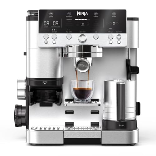 Ninja Luxe Premier 3-in-1-Kaffeemaschine mit Mahlwerk und Aufschäumer für Latte, Cappuccino, Cold Brew & Espresso, einfache Handhabung, 4 Voreinstellungen zum Aufschäumen, Silber, ES601EU