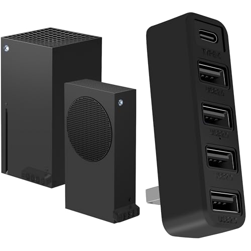 Joso USB-Hub mit 5 Anschlüssen für die Xbox-Serie, Hochgeschwindigkeits-USB-Anschluss ExpanderAdapterZubehör Kompatibel mit Xbox Serie x/s Konsole, Hub-Splitter mit 4 USB-A+ 1 Typ C 2.0-Schwarz