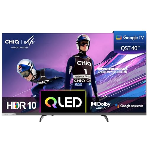 CHIQ L40QST 40 Zoll (101cm) FHD, QLED Pro Smart Google TV, Kompatibel mit HDR10, DBX-tv, Apple AirPlay, Prime Video, YouTube, Dolby Audio, mit Google Sprachsteuerung, Rahmenloses Design