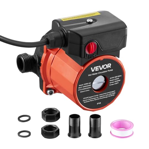 VEVOR Umwälzpumpe, 38 LPM, Umwälzpumpensystem mit sofortiger Zirkulation, 3-Gang-Steuerung, 100 W, AC 220–240 V, G3/4 Zoll auf G1/2 Zoll Adapter, Gusseisenkopf, für Warmwasserbereitersystem