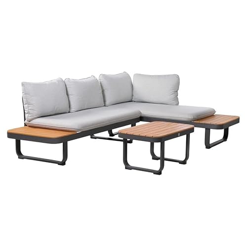 OUTLIV. Madagaskar Ecklounge Aluminium Akazie Polyester wetterfest L-Form 3-Sitzer 253x175x70cm Anthrazit/Grau
