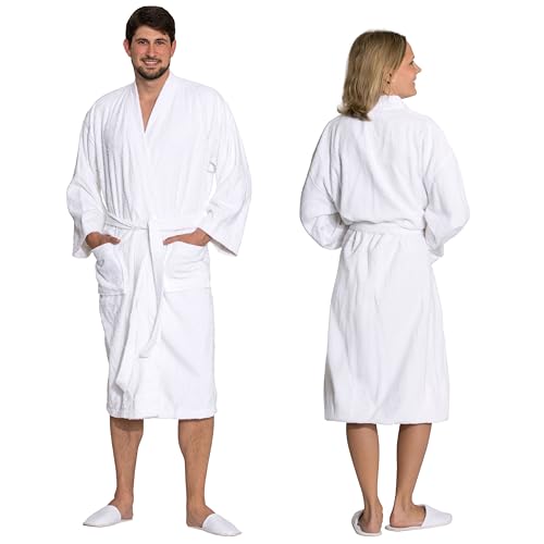 ZOLLNER Bademantel in weiß - hautfreundlich und super saugstark - für Damen und Herren - Baumwolle - Größe L - waschbar bis 95°C - Hotelqualität - Oeko Tex® zertifiziert