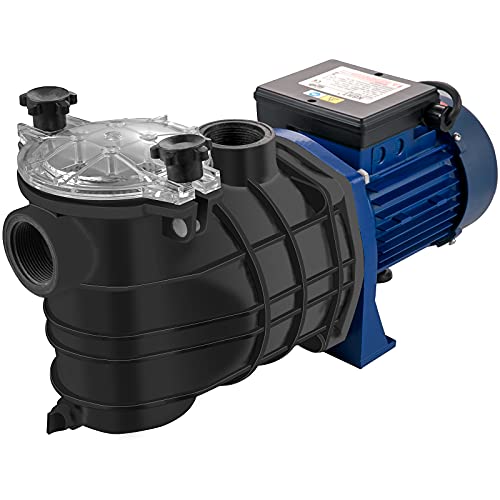 VEVOR Poolpumpe Filtration 15000 l/h, 1 HP Pumpe Zirkulation Wasser mit herausnehmbarem Filterkorb, Filterpumpe 750 W, Hubhöhe max. 14,5 m, für Schwimmbäder, Spas, Thermalquellen