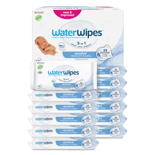 WaterWipes Original Baby Wipes, 720 Stück (12 Packungen), 99,9 % Wasser, 3-in-1-Reinigung, Pflege, Schutz, parfümfrei, Verpackung kann variieren