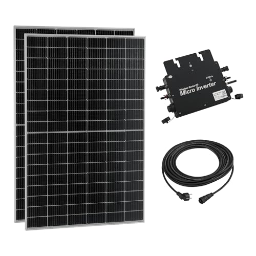 pro.tec Balkonkraftwerk Brusson 800 W Komplettset mit 2x400W Solaranlage mit Wechselrichter mit App und WIFI Solarmodulen 10m Kabel Photovoltaik Plug+Play