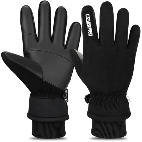 Cevapro Winterhandschuhe Herren Handschuhe Winddichte Damen Wasserdicht mit Touchscreenhandschuhe 3M Thinsulate Isolierung(-20°C) Für Skifahren Wandern rutschfeste Laufhandschuhe, Schwarz, XL