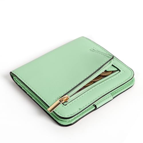 TANTOMI Geldbeutel Damen Klein, Portemonnaie Damen Klein aus Kunstleder mit Mehreren Kartenfächern, Mini Wallet für Kreditkarten, Geldscheine, Münzen(Hellmint).
