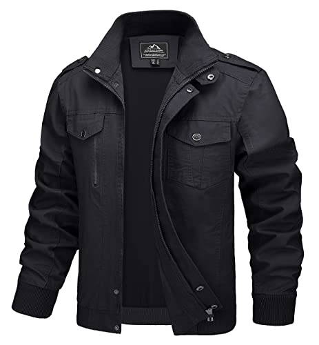 MAGCOMSEN Herren Winter Übergangsjacke Baumwolle Armee Feldjacke Herren Outdoor Winddicht Blouson Atmungsaktiv Bomber Jacken mit Taschen Schwarz XL