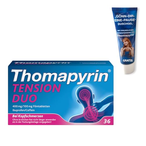 Thomapyrin TENSION DUO Schmerztabletten bei stärkeren Kopfschmerzen| 36 Stk | Einzigartige Kombination aus Ibuprofen und dem Booster Coffein | Wirkt 40% stärker als Ibuprofen 400 mg