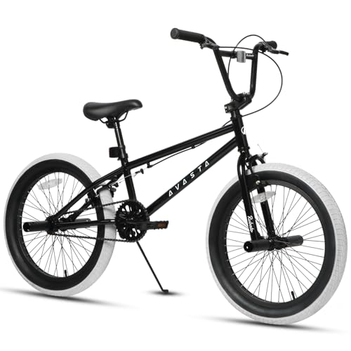 AVASTA18 Zoll Kinderfahrrad Freestyle BMX Fahrrad für 5 6 7 8 Jahre alt Jungen Mädchen und Anfänger, Schwarz mit Grau Reifen