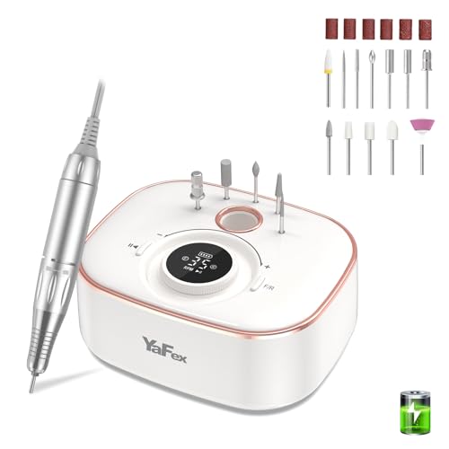 YaFex Nagelfräser Akku 35000 U/min, 12-in-1 Elektrisch Nagelfeile für Gelnägel, Kabellos 4000mAh Akku(8-10 Std), Bit-Lock, LED-Anzeige, Professionell Maniküre&Pediküre Set Fußpflege Fräser für Nägel
