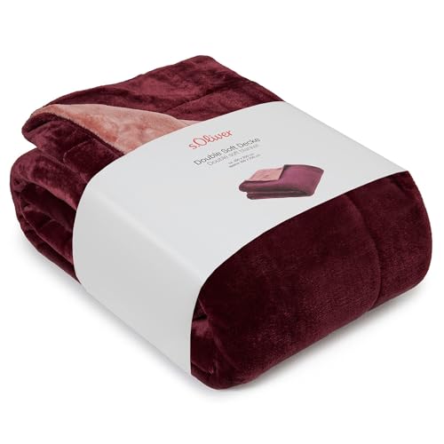s.Oliver Doublesoft Kuscheldecke 150x200 - super kuschelig & warm, Polyesterflausch Decke dunkelrot Rose