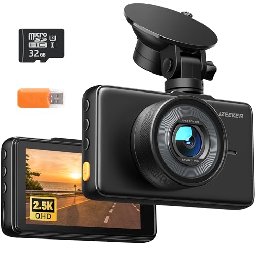 iZEEKER 2.5K Dashcam, 1440P QHD Dash Cam mit kostenloser 32GB Speicherkarte, 3