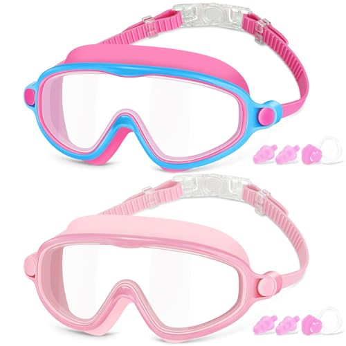 COOLOO Schwimmbrille Kinder, 2 Stück Taucherbrille Kinder 4-14 Jahre,【Patent】 Anti-Beschlag, UV-Schutz, KEIN Auslaufen verstellbare Silikon-Schwimmbrille für Kinder, Mädchen, Jungen