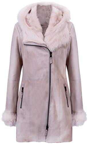 Infnity Leather Damen Nicht Gerade Weiss Frost Grau Mit Kapuze Wildleder Merino Shearling Schaffell Jacke 4XL