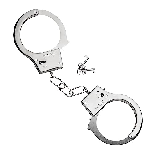 W WIDMANN MILANO Party Fashion 2413D - Handschellen aus Metall mit Schlüssel, Silber, Verbrecher, Sträfling, Polizist, Motto-Party, Karneval