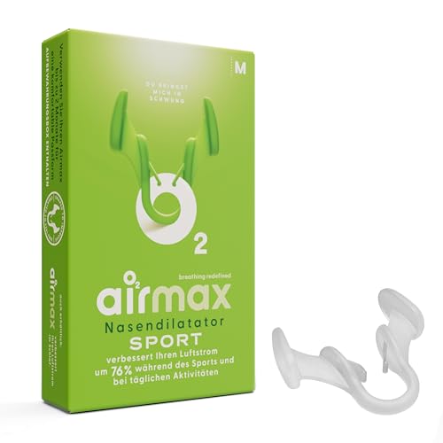 Airmax Sport Nasenspreizer - 76 % mehr Luftstrom für Sport, Laufen, Radfahren & Yoga - Alternative zu Nasenpflaster für bessere Atmung - 2 Stück in Größe M - Transparent