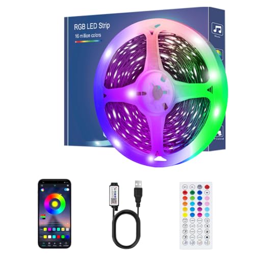 LED Strip 6M, Bluetooth RGB LED Streifen, Farbwechsel Band mit Fernbedienung/App-Steuerung, Sync Musik, USB-Schnittstelle Lichterkette Band, LED Band für Schlafzimmer TV Zuhause Schrankdek