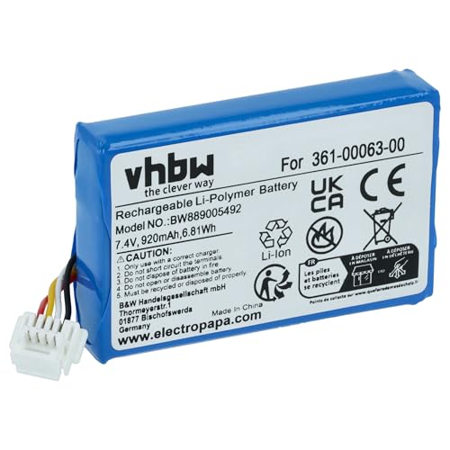 vhbw Akku Ersatz für Garmin 361-00063-00 für GPS Navigation Navi (920 mAh, 7,4 V, Li-Polymer)