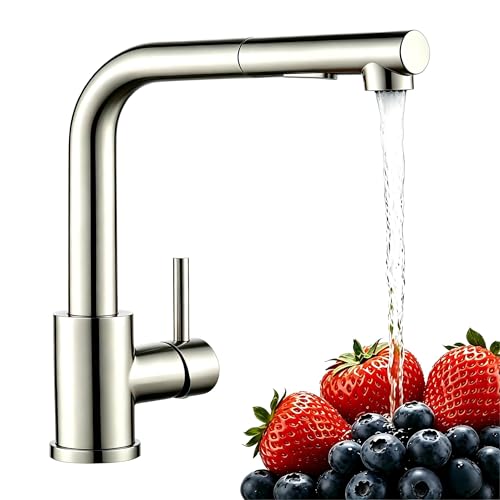 Baollansa Wasserhahn Küche,Küchenarmatur Ausziehbar mit Hochdruck,Spültischarmatur Küche mit Brause Zwei Wasserstrahlarten,Armatur Küche Mischbatterie Edelstahl 360° Schwenkbar(Gebürstet)