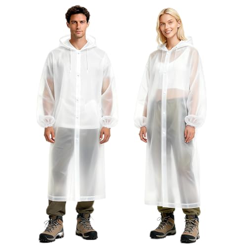 Aolegoo 2 Stück Regenponcho, Wiederverwendbarer, Tragbarer Unisex-Regencape für Fahrrad, Wandern, Camping, Ausflug, Angeln, Konzert, Stadion, Festival (Weiß)