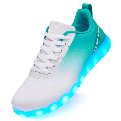 Leuchtende Schuhe für Damen und Herren, Unisex, USB-Aufladung, LED-Schuhe, Erwachsene, Halloween, Mesh-Obermaterial, leuchtende Turnschuhe, Tanzen, blinkende Turnschuhe, weiß / grün, 7 Women/5 Men