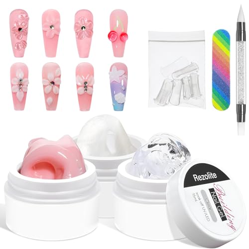 Gel Nägel Set, Einschließlich 3 x 15 ml Solid Builder UV Gel und Werkzeugset, Kann Zur Nagelverlängerung und Zum Heimwerken Verwendet Werden