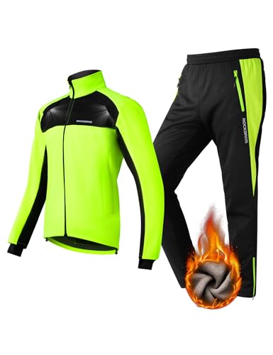 ROCKBROS Fahrrad Jacke + Hose Set Winter Thermo Fahrradbekleidung Hohe Sichtbarkeit & Winddicht Softshelljacke und Radlerhose für Outdoor-Aktivitäten wie Radfahren, Klettern, Wandern